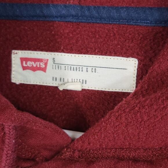 LEVI'S Men's Bilco Fleece Pullover Hoodie Maroon Blue Casual Sweatshirt Jacket - Picture 5 of 7